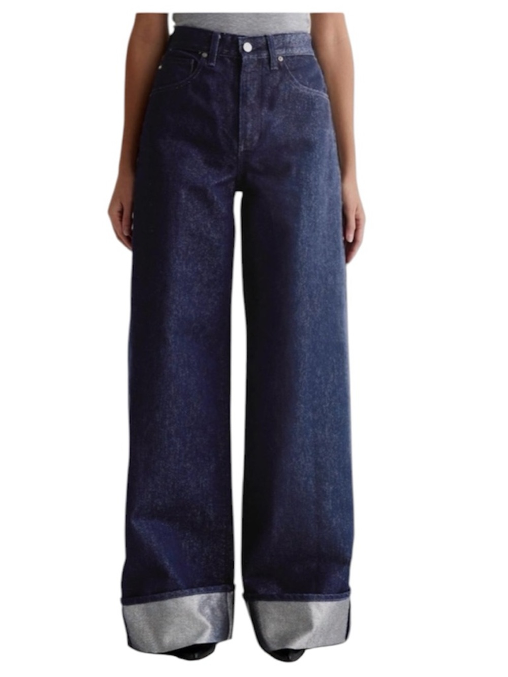 AG Dark Blue Wide-Leg Jean with silver shimmer and cuff - 26